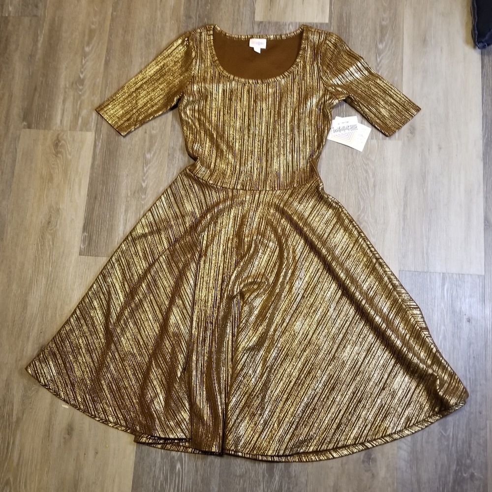 Lularoe Nicole Brown and Gold dress